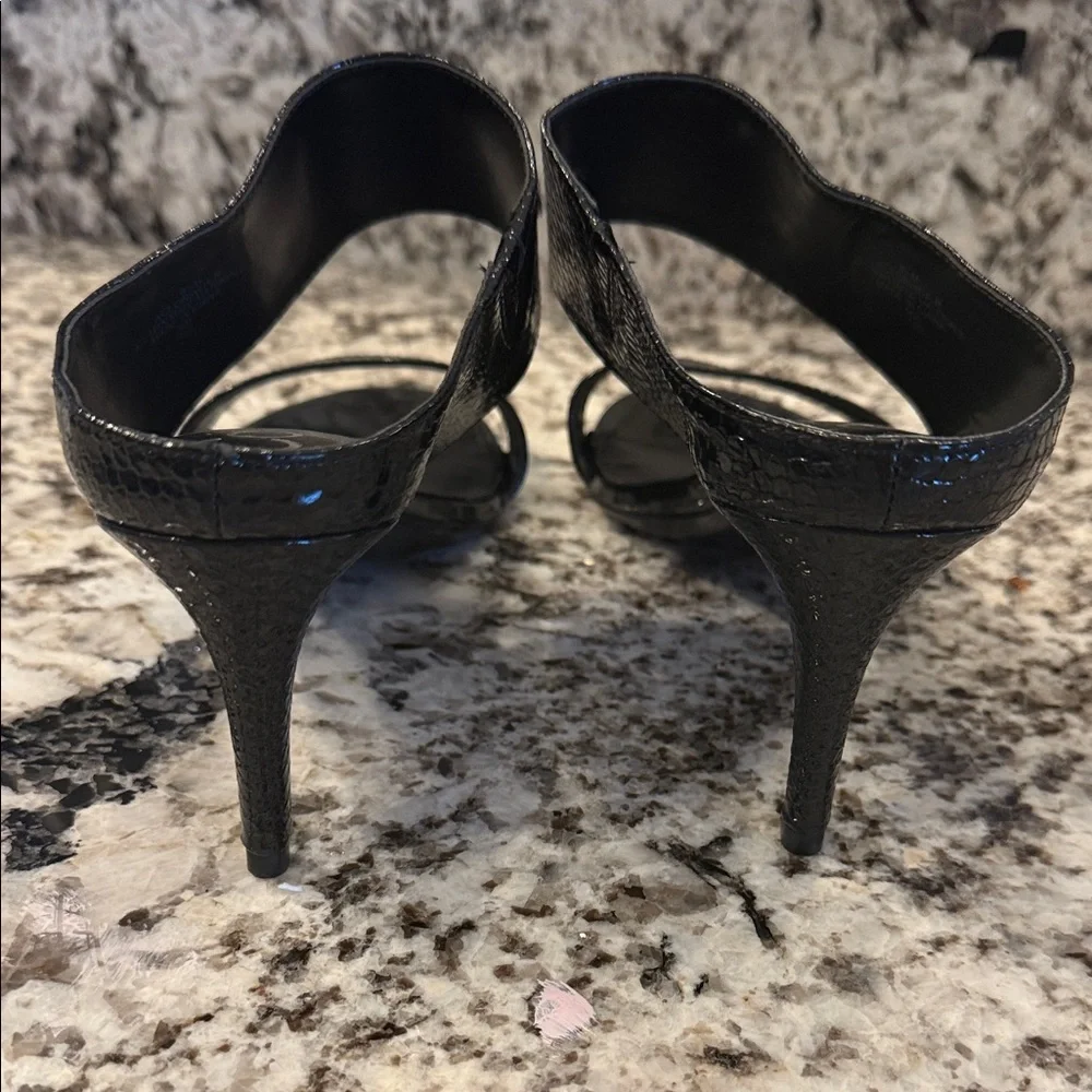 Calvin Klein Black Patent & Snake-Texture Heel Sandals - Picture 4 of 9